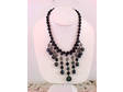 Bib Necklace Molded Beads Black Aurora Borealis Vintage